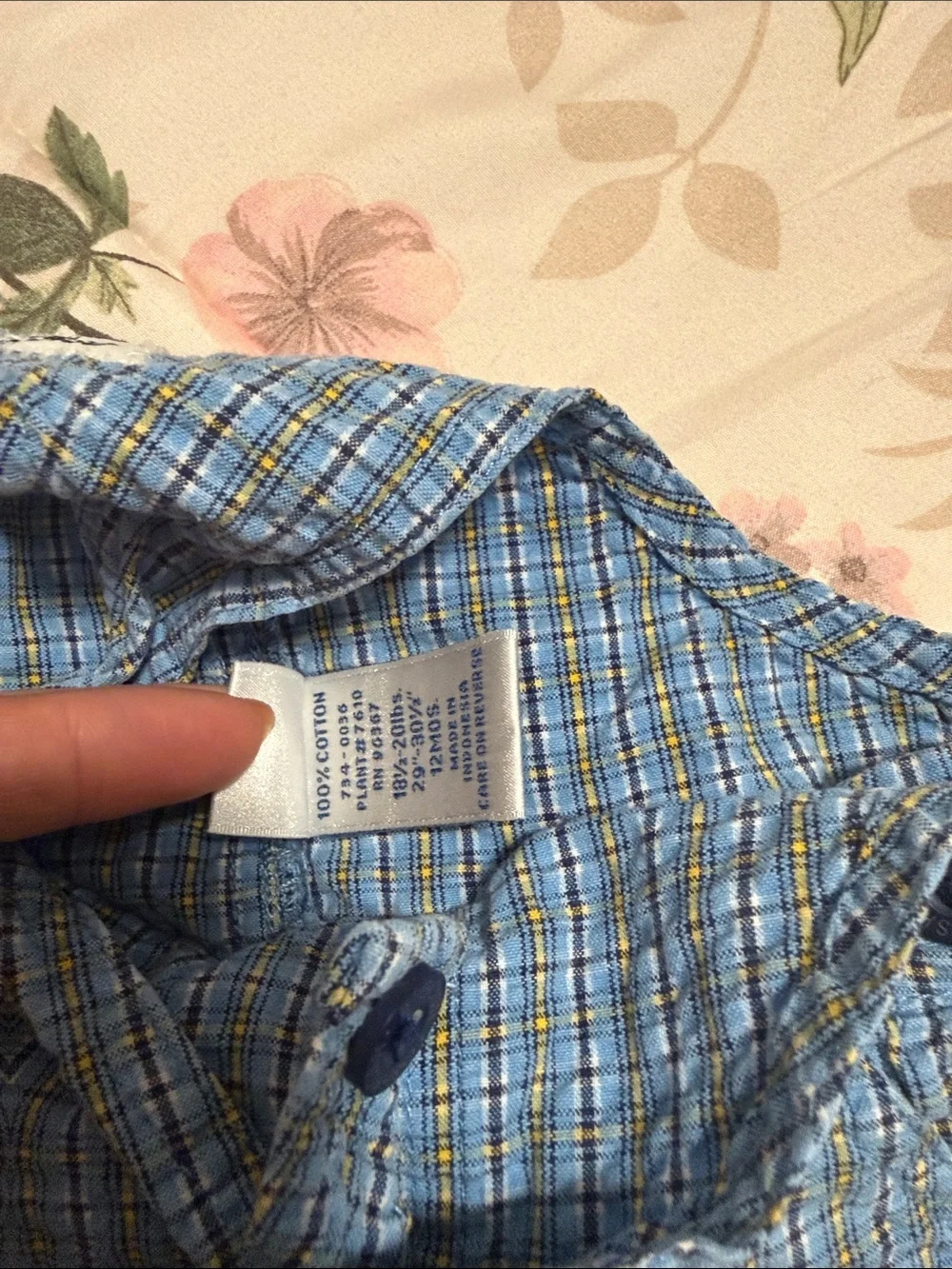 OshKosh B'gosh Blue dungarees cotton Plaid Overalls with Yellow Patch size 12M